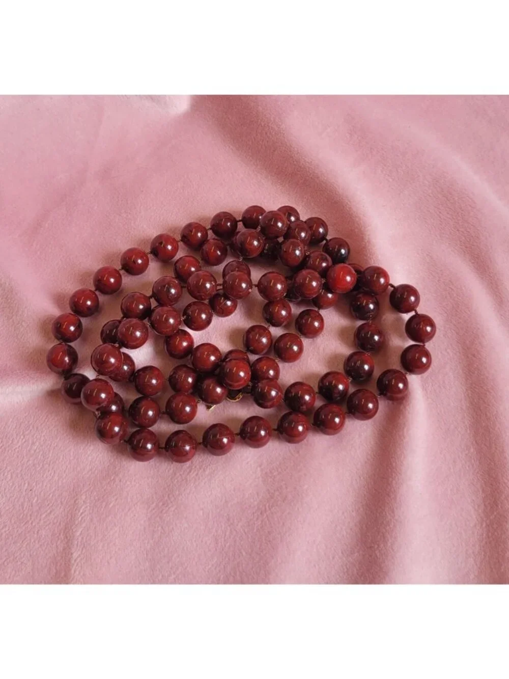 Vintage Sarah Coventry Signed Burgundy Round Beaded Long dark red Necklace N1F